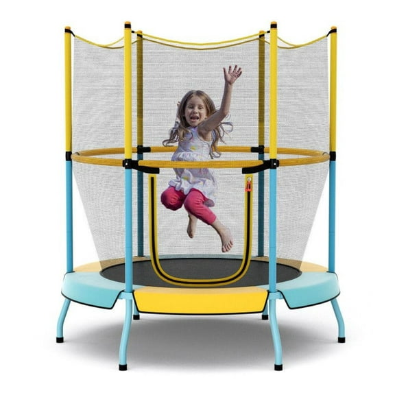 48" Toddler Trampoline with Enclosure Net - Kids Trampoline for 3-6 Year Olds - Indoor Outdoor Bouncer - Heavy Duty Metal Frame, Safety Padding, Blue & Orange