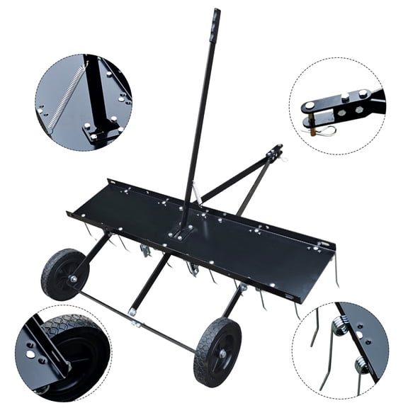 48" Tow Behind Dethatcher Rake with 24 Steel Tines, Lawn Tractor Attachment for Thatch, Leaves & Pine Needles Removal, Compatible with Riding Mower/ATV for Yard, Garden & Farm