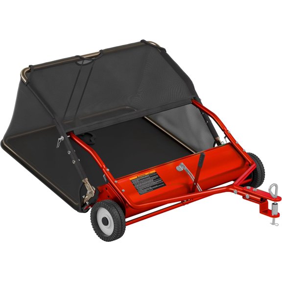 48" Tow-Behind Lawn Sweeper, 25.16 Cu.ft Large Hopper Leaf & Grass Collector, Adjustable Height, Easy Dumping Rope, Heavy Duty Yard Cleanup Tool for Lawn Tractor ATV,Universal Hitch,Red