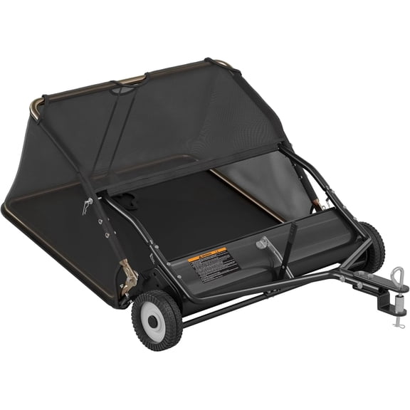 48" Tow-Behind Lawn Sweeper, 25.16 Cu.ft Large Hopper Leaf & Grass Collector, Adjustable Height, Easy Dumping Rope, Heavy Duty Yard Cleanup Tool for Lawn Tractor ATV,Universal Hitch,Black
