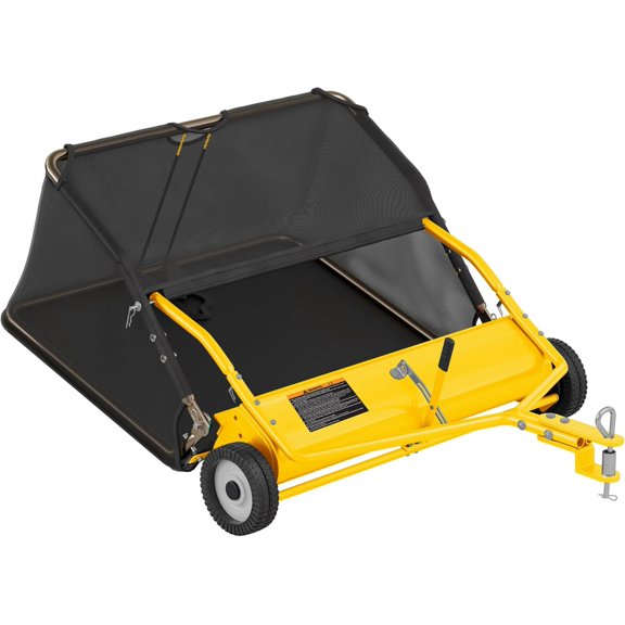 48" Tow-Behind Lawn Sweeper, 25.16 Cu.ft Large Hopper Leaf & Grass Collector, Adjustable Height, Easy Dumping Rope, Heavy Duty Yard Cleanup Tool for Lawn Tractor ATV,Universal Hitch,Yellow