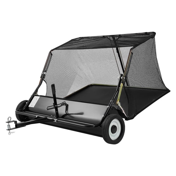 48 in Tow Behind Lawn Sweeper 26 cu ft Hopper Bag Capacity Leaf Grass Collector with Dumping Rope Adjustable Sweeping Height Garden Sweepers for Lawn Farm