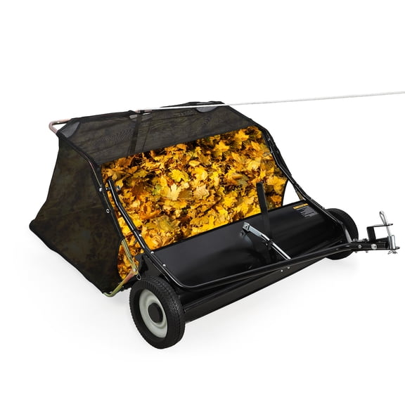 48" Tow-Behind Lawn Sweeper – 26 cu.ft. Large-Capacity Pull-Behind Grass & Leaf Collector, Heavy-Duty Adjustable Height, Dumping Rope Design for Easy Debris Disposal, Fits Tractors & ATVs