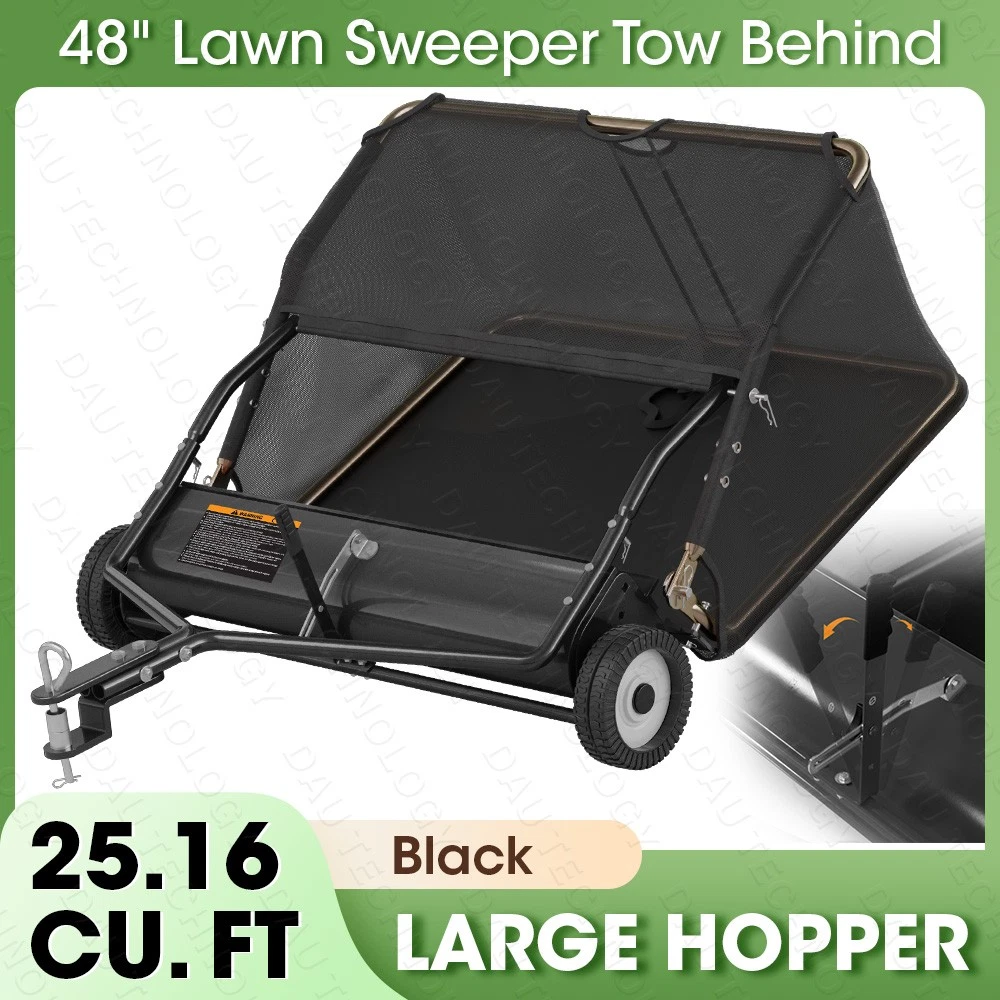 48" Tow Behind Lawn Sweeper Leaf Collector Sweeper for Lawn 25.16 Cu.ft Capacity