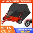 thumbnail image 1 of 48" Tow-Behind Lawn Sweeper, Pull Behind Grass and Leaf Collector with 25.16 Cu. ft Hopper, Adjustable Brush Height Lever & Dumping Rope for Lawn and Yard Cleanup,Red, 1 of 7