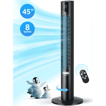 Qunler 45" Tower Fan with Remote, 8 Speed , 4 Modes, 12H Timer, Oscillation, Standing  Fan for Bedroom, Office, Home, Black