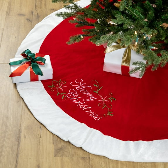 Northlight 48" Traditional Red Merry Christmas Velveteen Tree Skirt