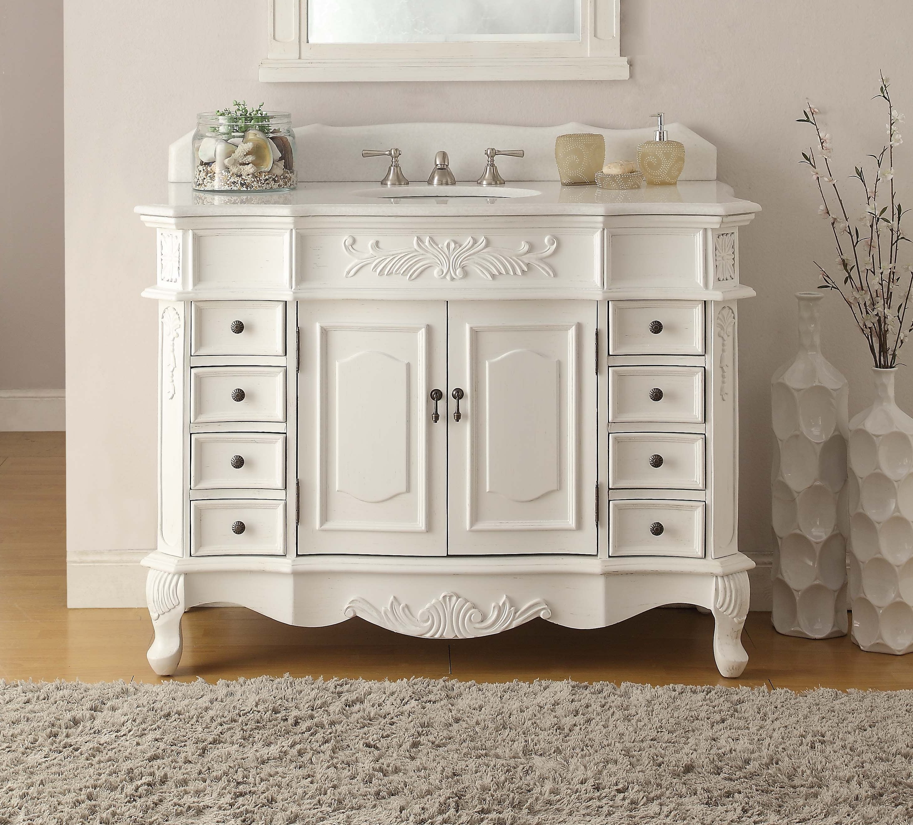 48.5" Traditional White Marble Single Sink Bathroom Vanity