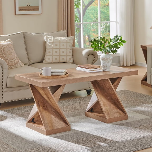 48" Twisted Center Table, Rustic Rectangular Coffee Table, Farmhouse Storage Low Cocktail Table