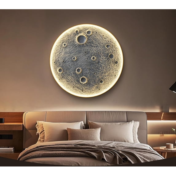 48" Ultra-Realistic Resin Moon Wall Light - Plug-In Dimmable LED Sconce with Remote, 45W Main & 20W Night Light, Authentic Meteorite Crater Texture, 1.75" Thick - Ideal for Home & Commercial Decor