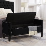 48  Velvet Storage Ottoman Bench with Armrest, Upholstered Tufted End of Bed Bench with Arms & Hidden Storage, Nailhead Trim Ottoman Bench for Entryway Living Room, Black