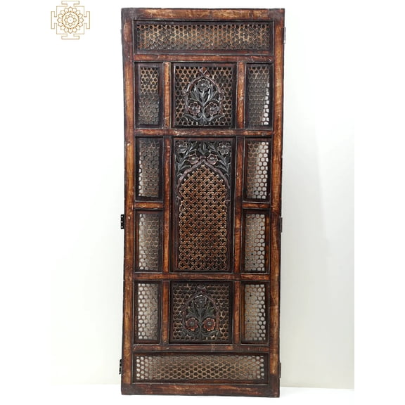48" Vintage Lattice Teak Wood Window | Handmade