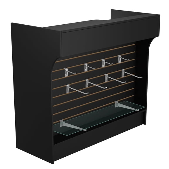48" W * 22" D * 40" H - Checkout Counter With Slatwall Display Front, Slat Wall Cash Register Stand, Free-Standing Retail Counter Display (Black)