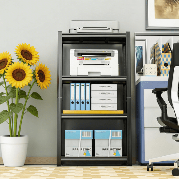 48"W 4-Tier Metal BookShelf, 54"H Industrial Bookshelves, Heavy Duty Storage Shelf for Books, Adjustable Standing Book Shelf for Living Room, Bedroom, Office, Library, Tool-Free Assembly, Black