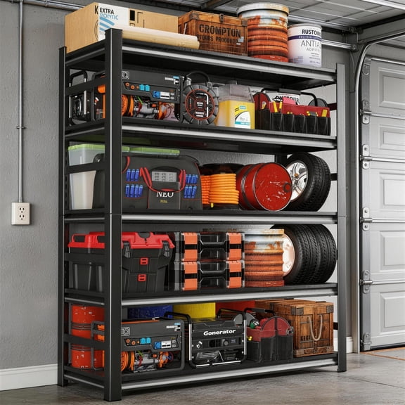 48" W|72" H Metal Garage Shelving|Easy Assembly Storage Shelves 5-Tier Rack|Heavy-Duty Adjustable Shelf|Steel Waterproof Rust-Resistant Shelves for Industrial Warehouse Basement