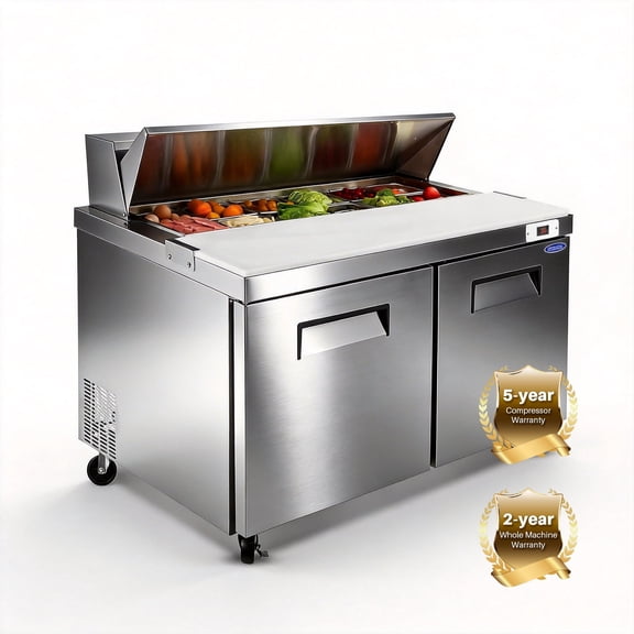 14 cu ft Commercial Sandwich Salad Prep Table Refrigerator with 12 Pans, Stainless Steel