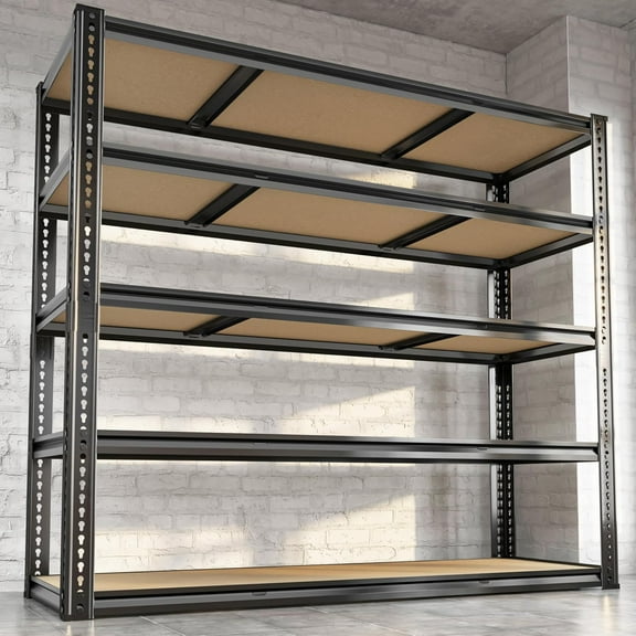 48"W Garage Shelving, 3050LBS Storage Shelves Heavy Duty, 5 Tier Metal Shelving Unit Adjustable Garage Shelves Heavy Duty Shelving for Warehouse,Commercial, Kitchen, 48" W × 18" D × 72" H, Black