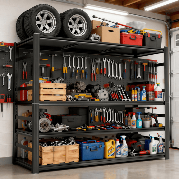 48"W×78"H Metal Garage Shelving, 5-Tier Heavy-Duty Shelving Units, Upgraded Double-Layer Reinforced Shelves, 3000lb Capacity Industrial Shelving Ideal for Garages, Basements, Warehouses (24"D,Black)