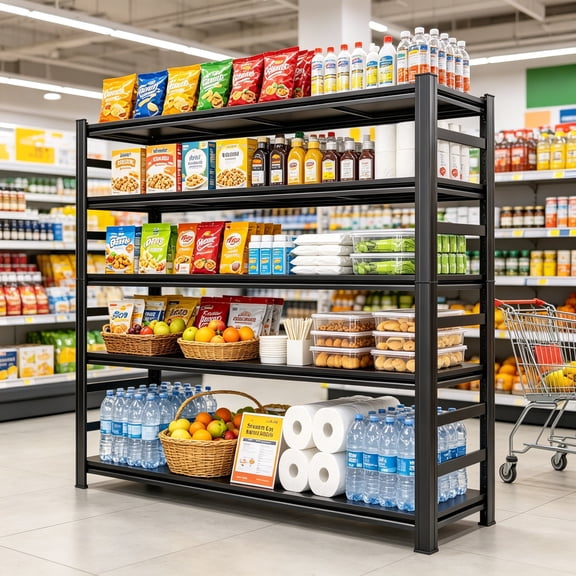 48"W Garage Shelving Heavy Duty Metal Shelves, 5-Tier Adjustable Shelf Unit, 3000 lbs Capacity Storage Stand Organizer for Warehouse and Basement, Black, 78"H
