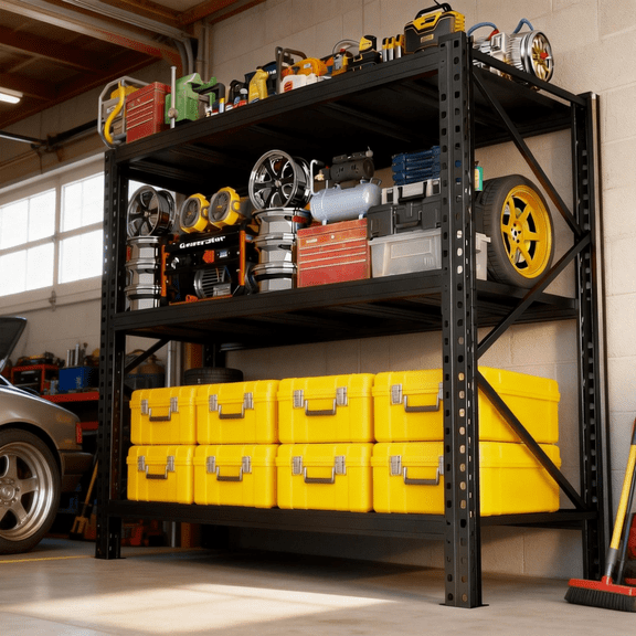 48”W Garage Shelving Units, 3000LBS Storage Shelves Heavy Duty, 20" Deep Metal Shelving Rack, 3 Tier Large Tall Industrial Shelving , Adjustable Standing Shelf for Warehouse / Shop 24"D x 63"H