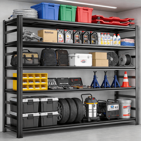 48“W Heavy-Duty Storage Shelves, 5-Tier Large Garage Shelving with Fence, 3300 LBS Industrial Shelving, Adjustable Metal Shelves for Garage, Warehouse, School, Commercial, Business, 78”H x 18”D