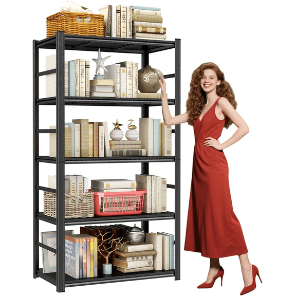 48“W Heavy-Duty Storage Shelves, 5-Tier Large Garage Shelving with Fence, 3300 LBS Industrial Shelving, Adjustable Metal Shelves for Garage, Warehouse, School, Commercial, Business, 78”H x 18”D