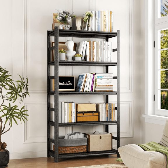 48“W Heavy-Duty Storage Shelves, 5-Tier Large Garage Shelving with Fence, 3300 LBS Industrial Shelving, Adjustable Metal Shelves for Garage, Warehouse, School, Commercial, Business, 87”H x 24”D