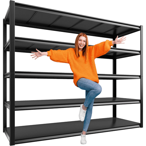 48“W Large Shelving Unit with Fence, 5-Tier Heavy-Duty Metal Garage Shelving, 3300 LBS Adjustable Industrial Storage Shelves for Garage, Warehouse, School, Commercial, Business