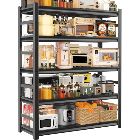 48"W Metal BookShelf, 87'‘H Industrial Bookshelves, Heavy Duty Storage Shelf for Books, Adjustable Standing Book Shelf for Living Room, Bedroom, Office, Library, Tool-Free Assembly, Black(5-Tier)