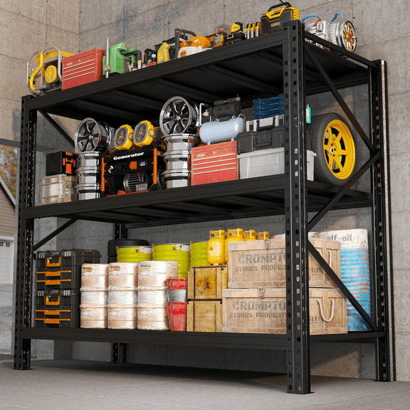 48" W Metal Storage Shelves, 3000LBS Heavy Duty Garage Shelving Units, 3 Tier Adjustable Utility Rack Shelf, Large Industrial Shelves for Shop, Warehouse, Basement