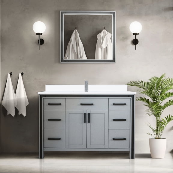 48" W X 22" D Dark Grey Bathroom Vanity With Marble Countertop, Faucet Included, 34" Mirror, Countertop To Scratches And Stains Bath 48 In. 22 Top, 34 For An Elegant