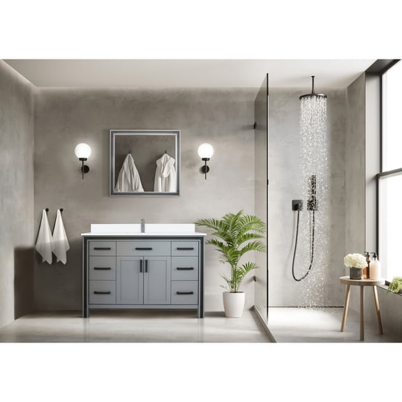 48" W X 22" D Dark Grey Bathroom Vanity With Marble Top And Faucet - Soft Close, To Scratches Stains, Ample Storage Facility 48 In. 22 Bath Featuring Scratch Stain , Abundant Facilities