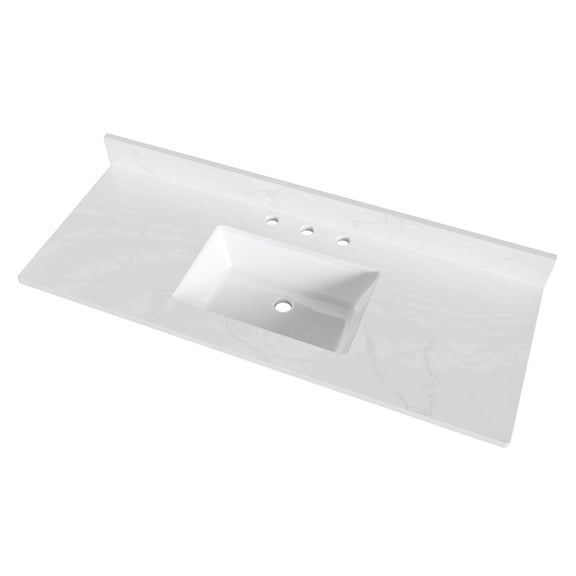 DodreHome 48" W x 18.5" D White Engineered Stone Bathroom Vanity Top, 4-Inch Backsplash, Pre-Drilled Centerset Holes