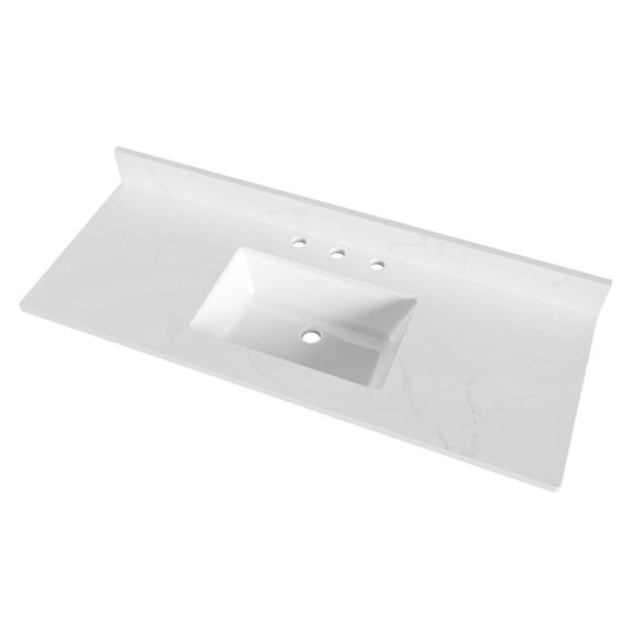 DodreHome DodreHome 48 Inch White Bathroom Vanity Top, Engineered Stone Countertop with Middle sink, 4 Inch Backsplash, Faucet Hole Spread Bathroom Vanity Sink Countertop