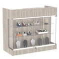 thumbnail image 1 of 48" W x 22" D x 42" H - Tempered Glass Retail Display Case, Wood grain gray Reception Desk, Retail Checkout Counter with Lockable Drawers, Suitable for Offices, Retail Stores and Boutiques, 1 of 5