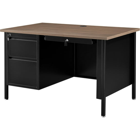 Global Industrial 48"W x 30"D Steel Teachers Desk, Walnut Top with Black Frame