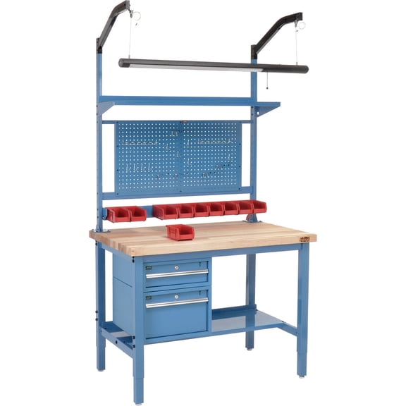 48"W x 30"D Workbench, 1-3/4" Thick Maple Top Square Edge Complete Bench, Blue