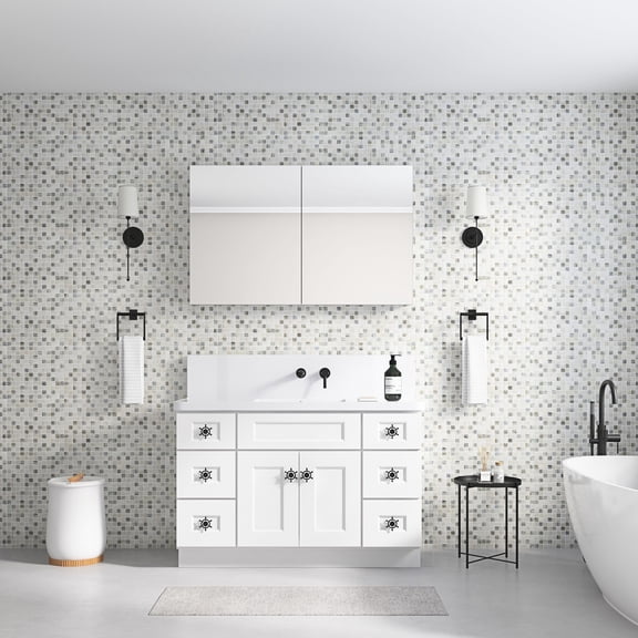 48''W x 30''H Frameless Beveled Edge, High - Definition Mirror, Soft - Closing Hinges - Spacious Storage for Tidy Bathroom