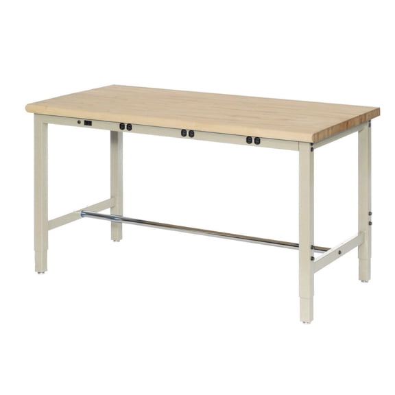 48"W x 36"D Adjustable Height Workbench, Power Apron, 1-1/4" Thick Maple Top Safety Edge, Tan