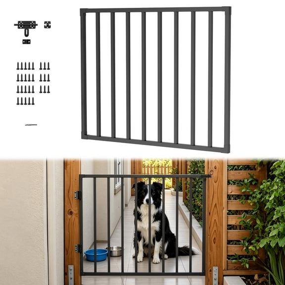 48" W x 38" H Outdoor Deck Fence Gate Kit with Gate Latch Assembly, Heavy Duty Metal Porch Gate, Anti-Rust, Adjustable Fence Gate for Patio, Yard, Balcony, Railing, Garden