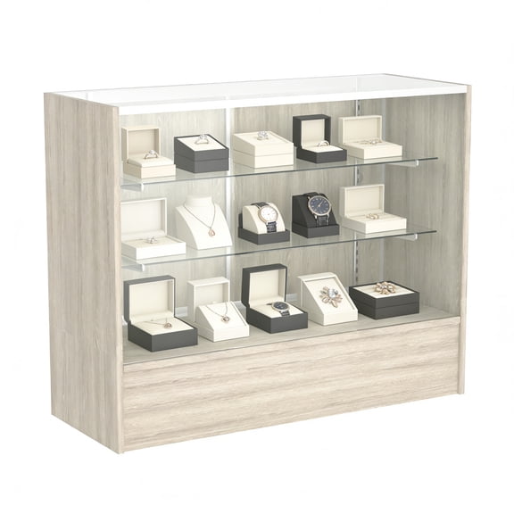 48" W x 38" H x 18" D - full vision display showcase, Black Wooden Frame with LED