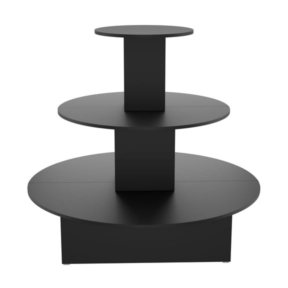 48" W x 48" D x 42" H - Black Wooden Retail Display Table, Round Three Tier Retail Tabletop Display