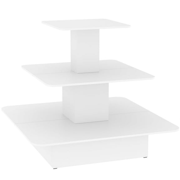 48" W x 48" D x 42" H - White Wooden Retail Display Table, Square Three Tier Retail Tabletop Display