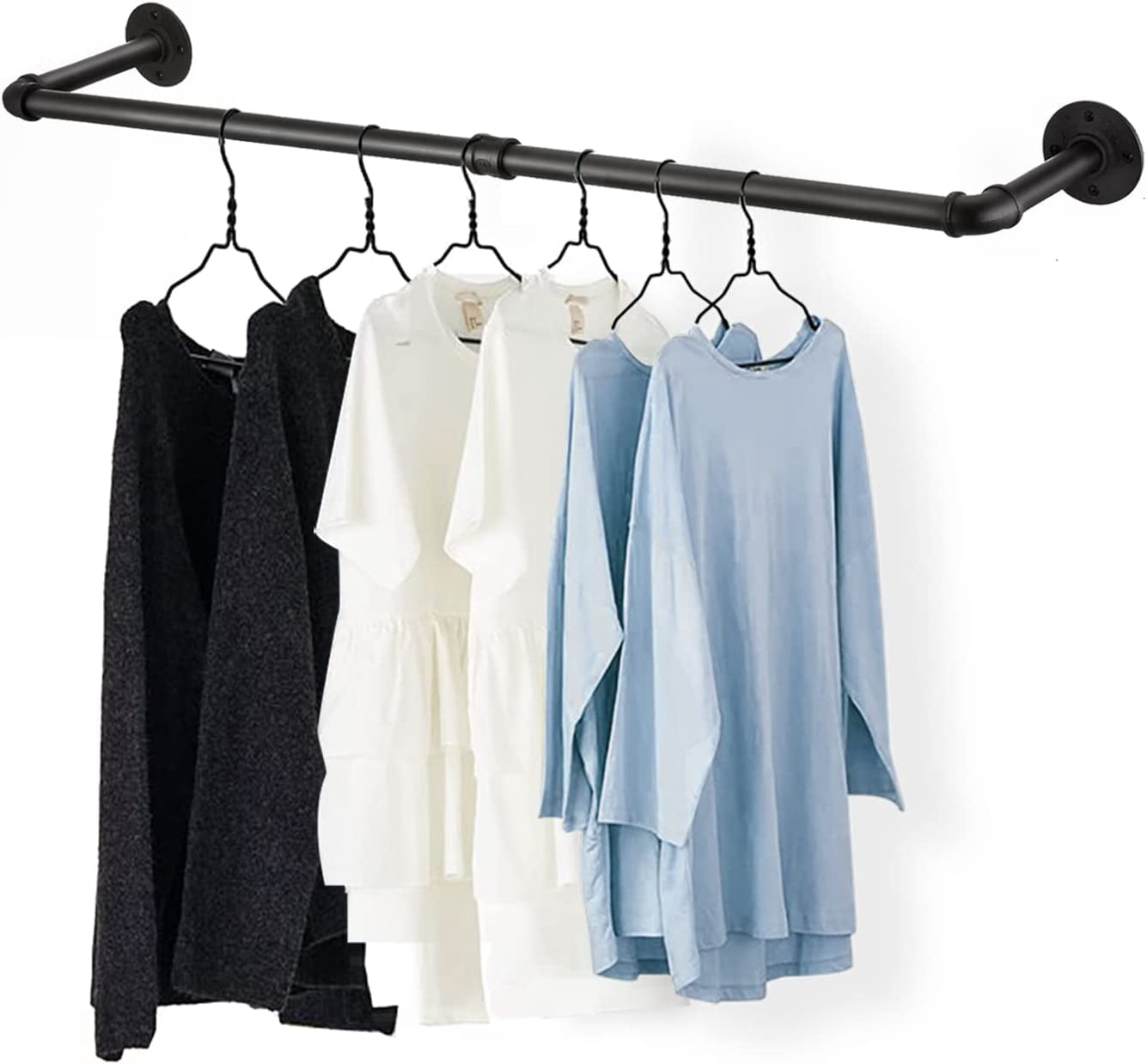 48” Wall Mounted Clothes Rack, Industrial Pipe Black Iron Garment Bar ...