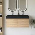 thumbnail image 1 of 48" Wall Mounted Floating Bathroom Vanity in Oak with Black Quartz Sink, 1 of 12
