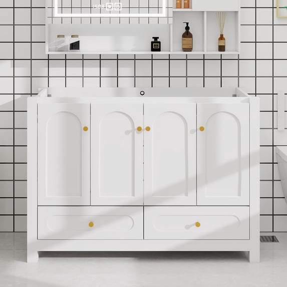 48" White Bathroom Vanity Abundant Storage Cabinet -4 Soft close doors and 2 drawers (excluding the ceramic basin)