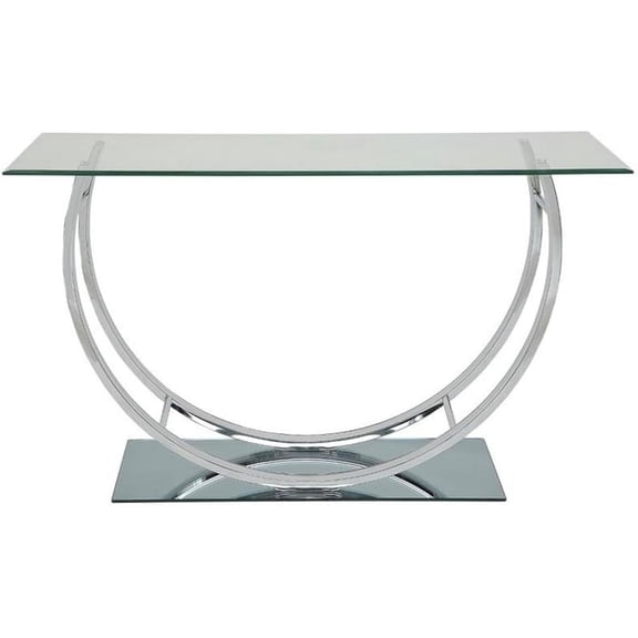 48" Wide Contemporary U-Shaped Chrome Base & Beveled Glass Top Console Table, for Displaying Decor, in Silver/Clear Finish