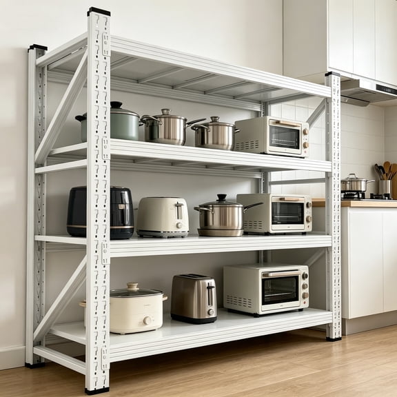 48" Wide Heavy Duty Garage Shelving Units, 3000 lbs 24" Deep Storage Shelves, White Metal Garage Shelves, Large Storage Rack, Steel Shelf, Industrial Shelving for Shop, Warehouse, 48"W x 24"D x 70"H