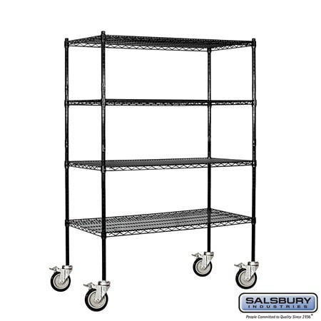Salsbury Industries 9548M-BLK 48 inch W x 69 inch H x 18 inch D Wire Shelving - Mobile - Black