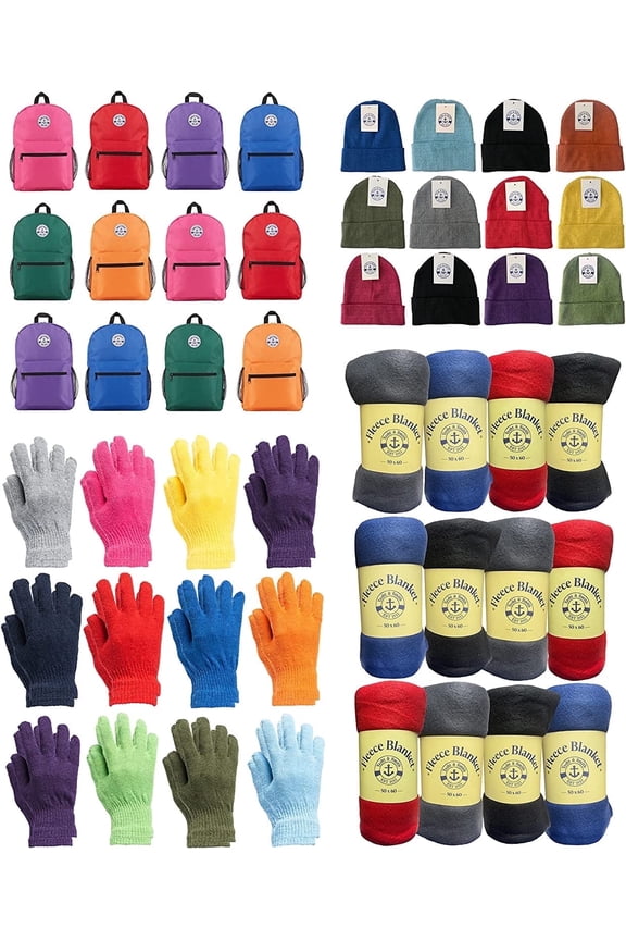 48 Winter Kit Pack - Yacht & Smith Unisex Winter Bundle Set, Backpacks, Blankets, Hats And Gloves